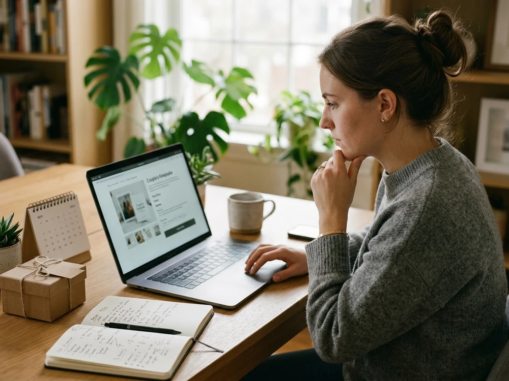 Person reviewing personalization details for a couple gift before placing an order.