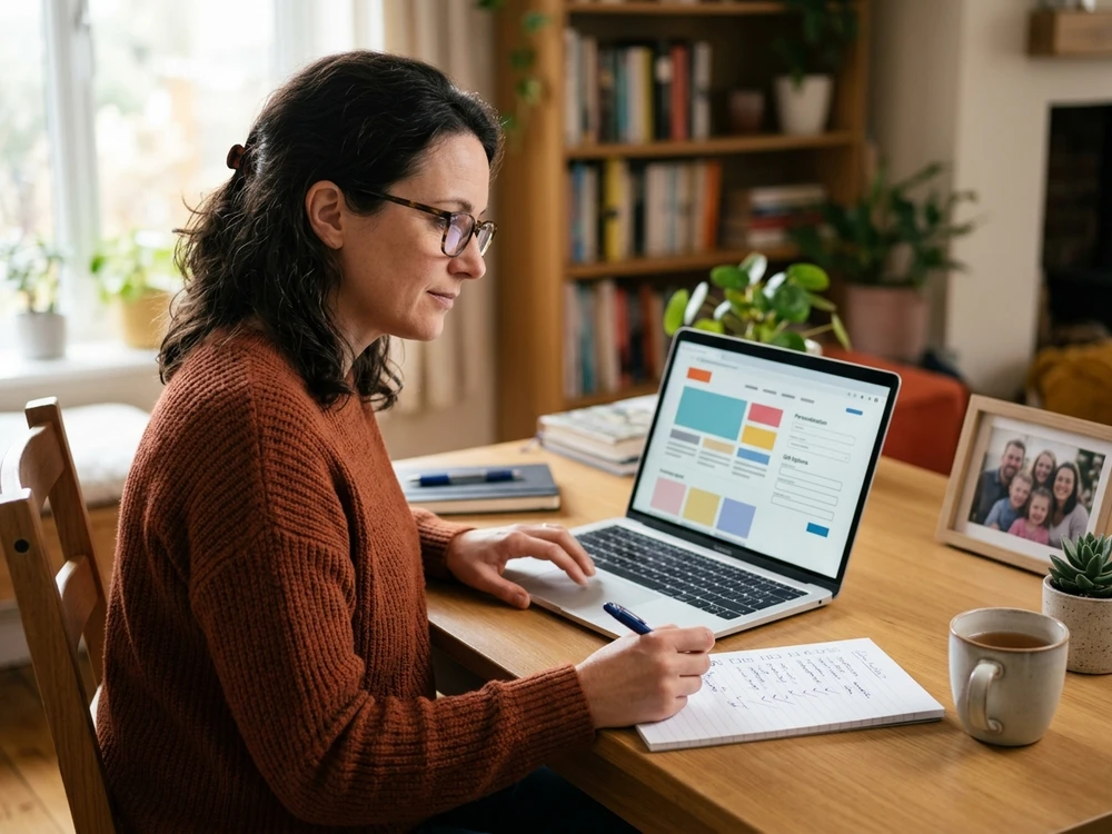 Person reviewing personalization and order details for a family gift before checkout