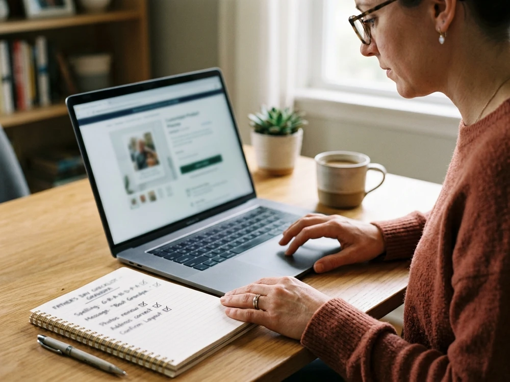 Reviewing personalization details before ordering a Father’s Day gift for Grandpa