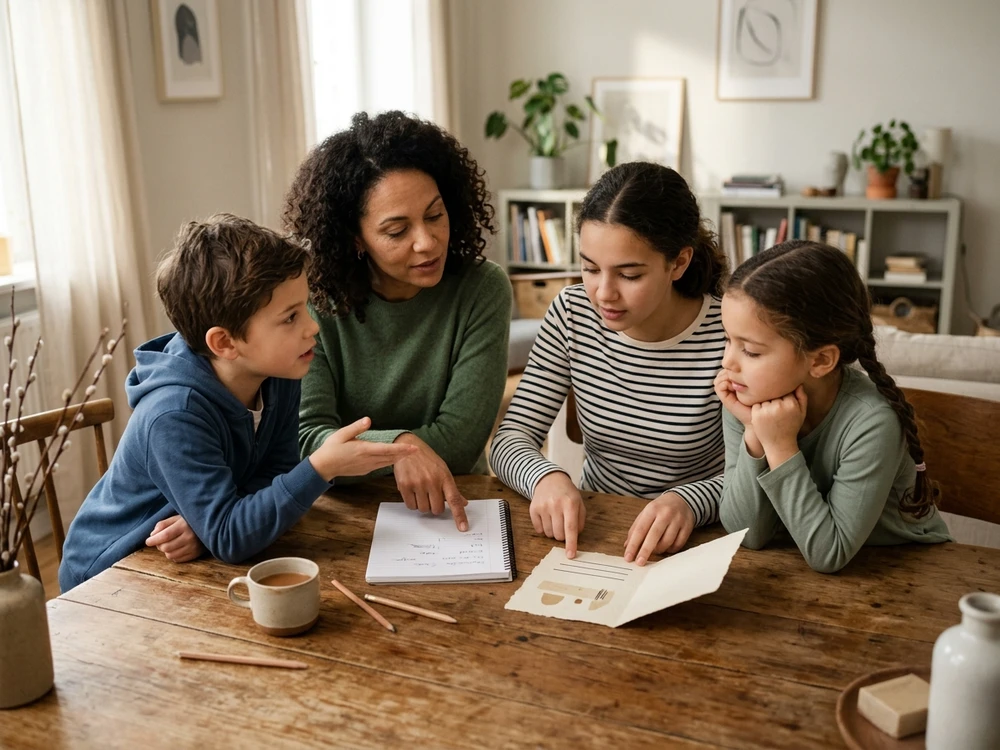 Family members discussing which familiar grandfather name to use on a personalized gift