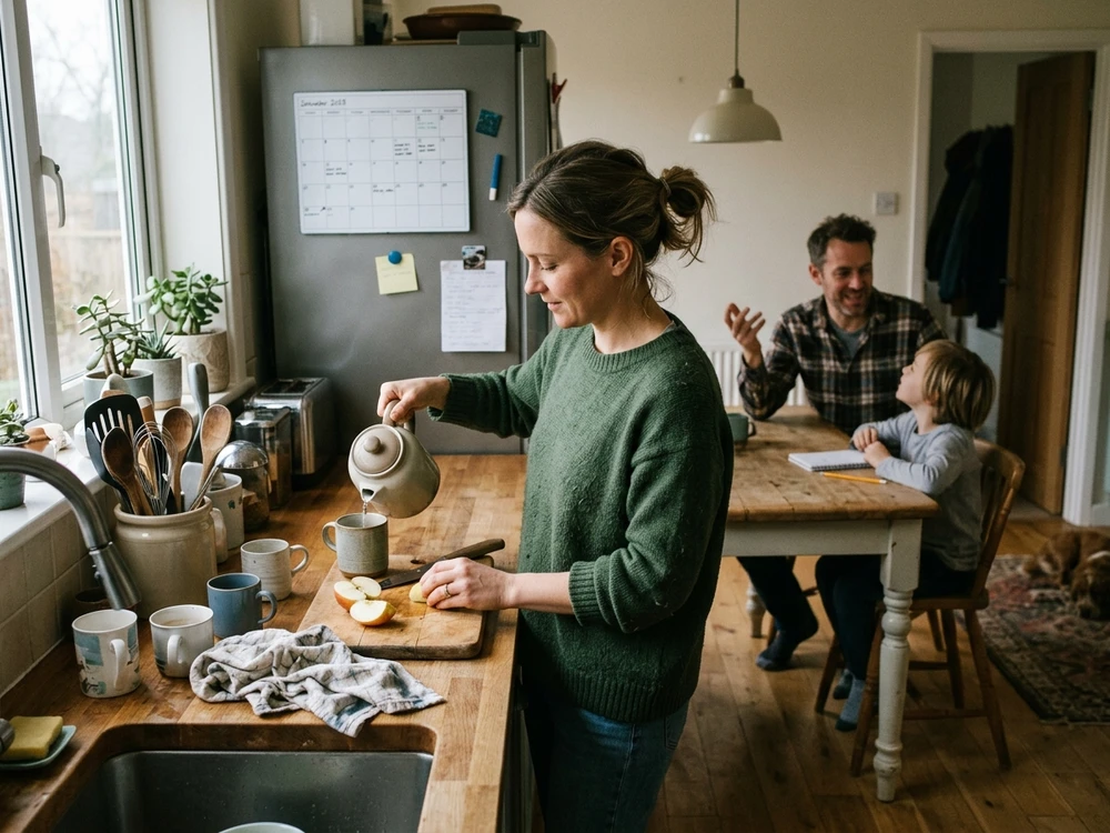 A family member showing care through an ordinary household routine