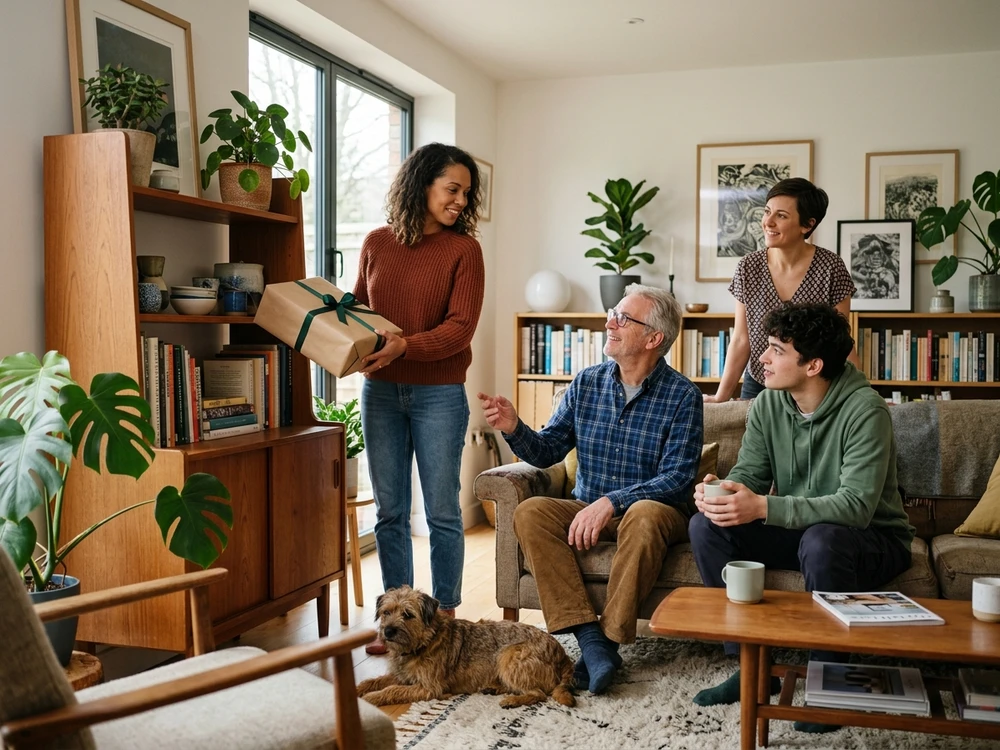 Family members considering how a gift will fit into their shared home
