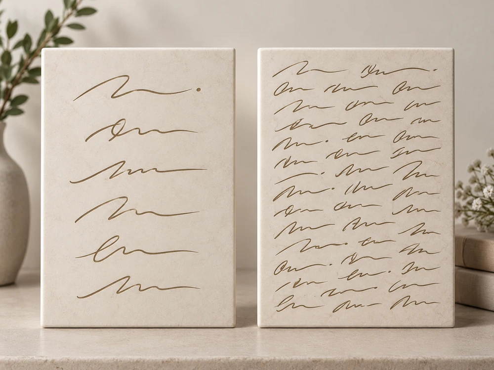 Comparison of clear and crowded layouts for multiple family names on a personalized gift