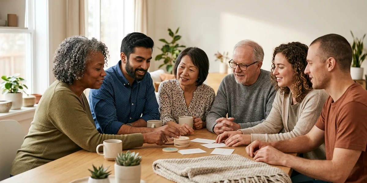 Family members discussing who to include on a personalized family gift