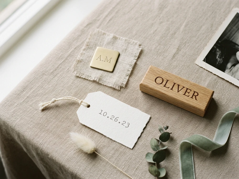Three small personalization examples using initials, a name and a meaningful date